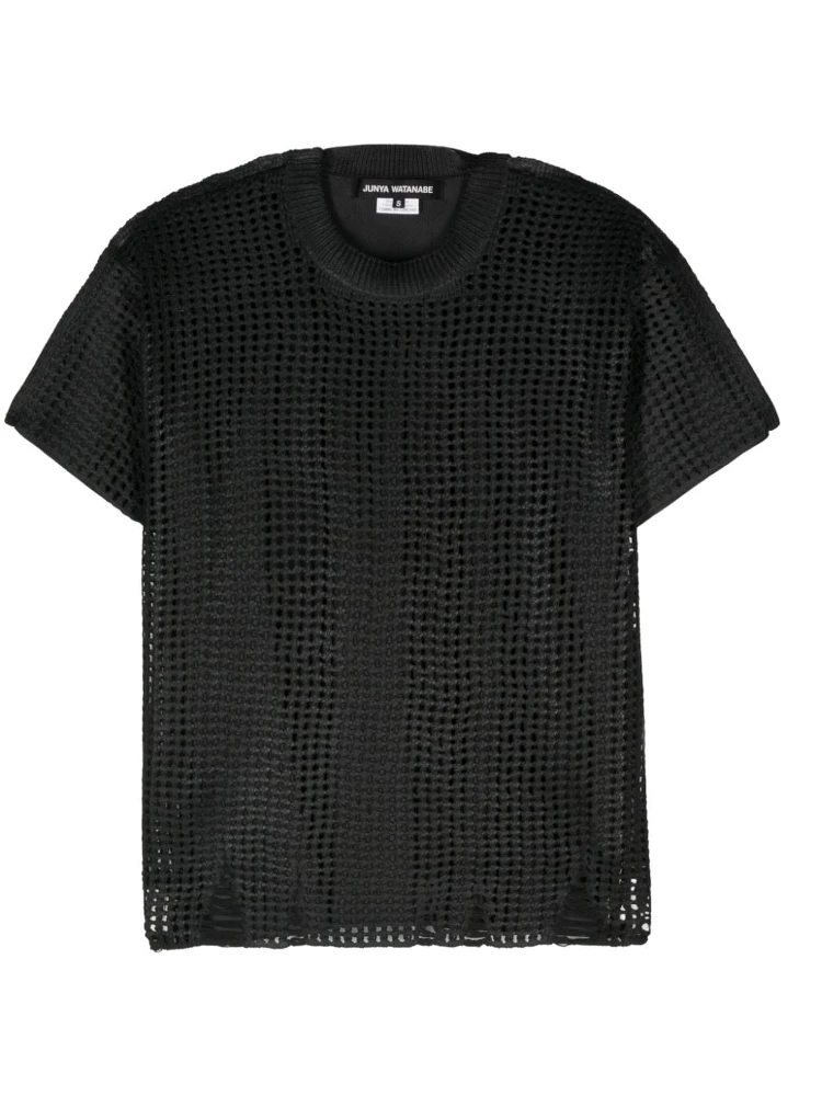 Open-knit Crewneck T-shirt In Black