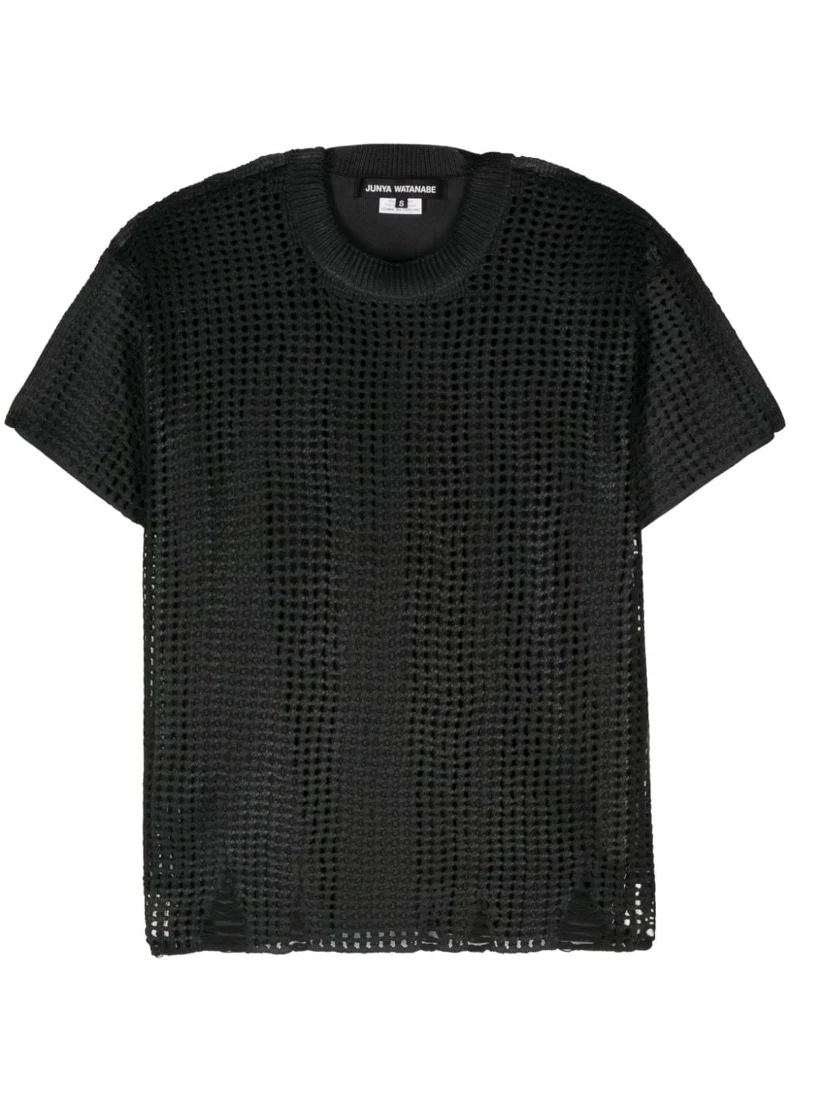 Open-knit Crewneck T-shirt In Black