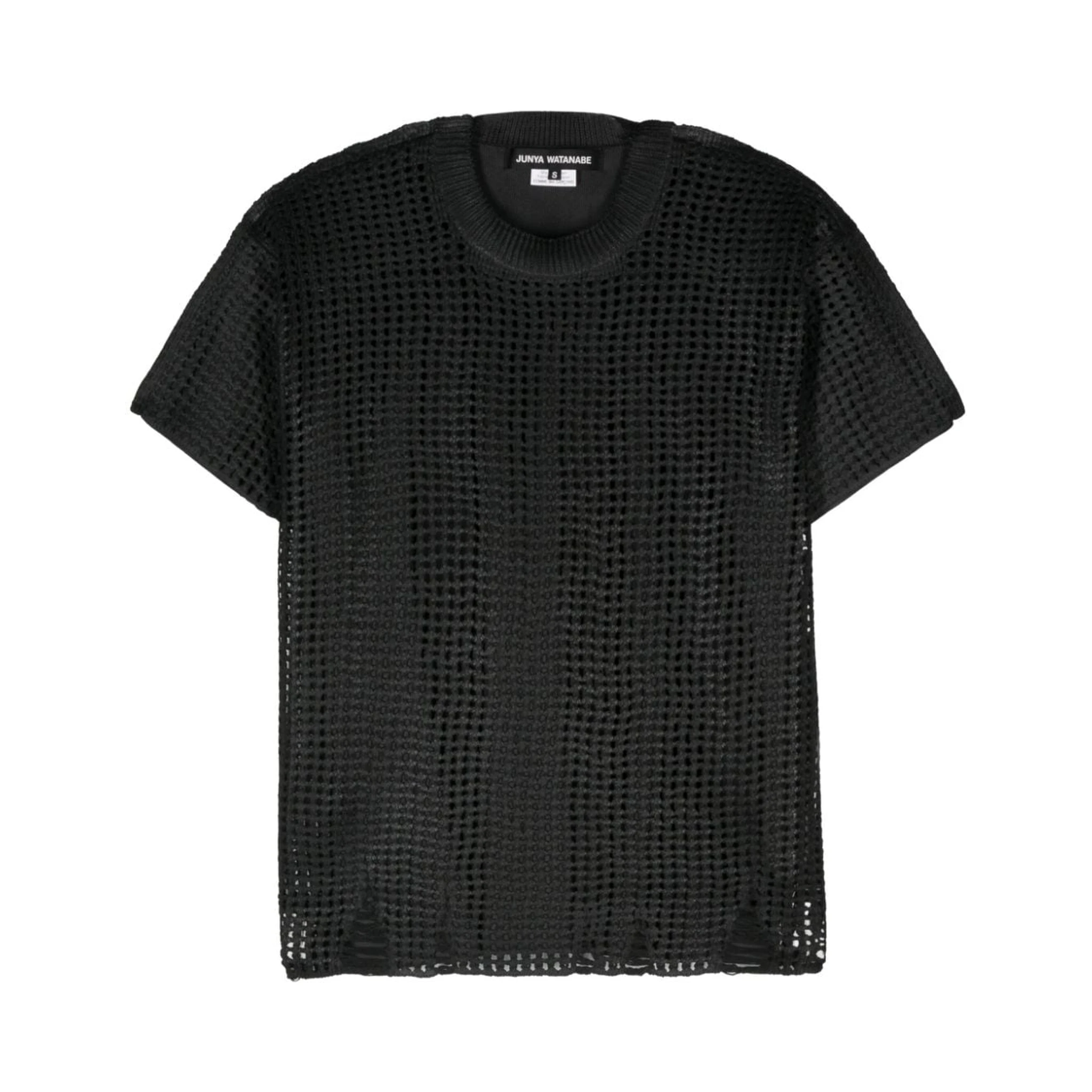 Open-knit Crewneck T-shirt In Black