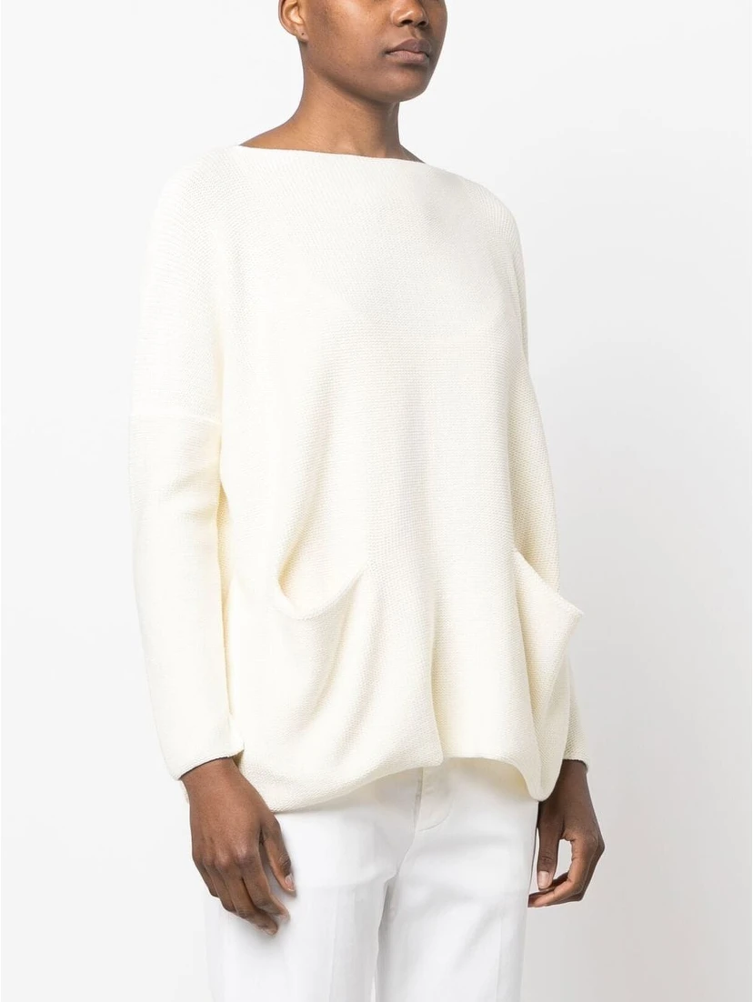 Cotton Boat Neck Sweater In White