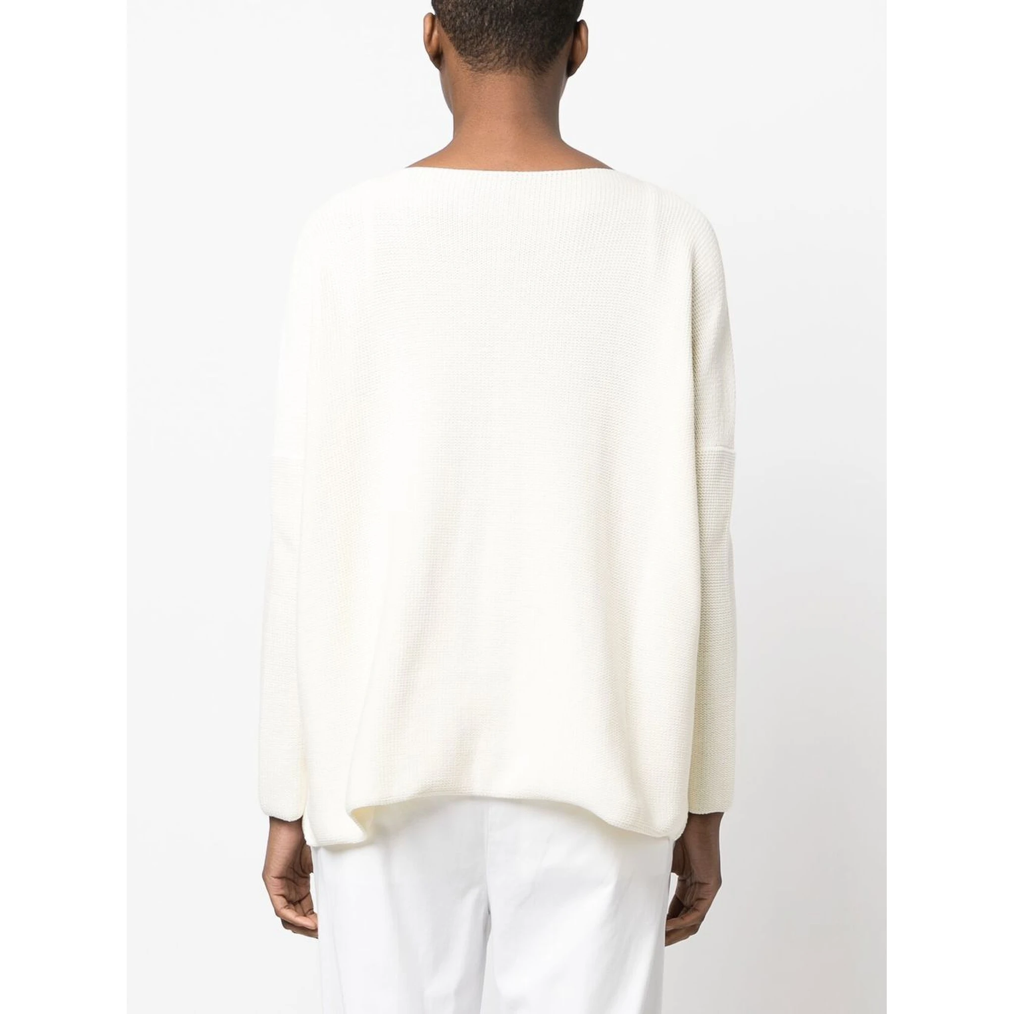Cotton Boat Neck Sweater In White