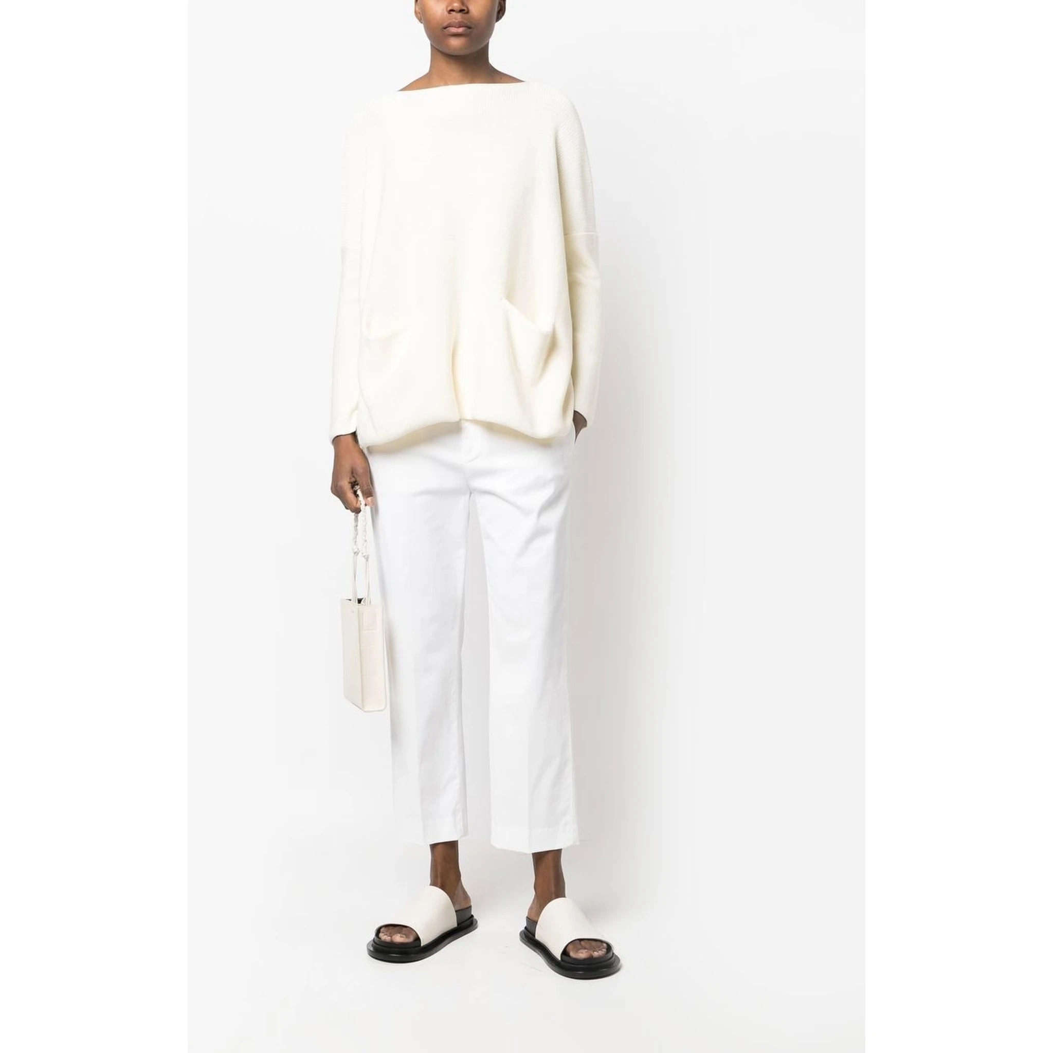 Cotton Boat Neck Sweater In White