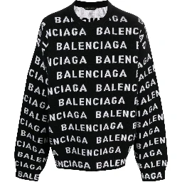 All-over Logo Intarsia Knit Sweater In Black