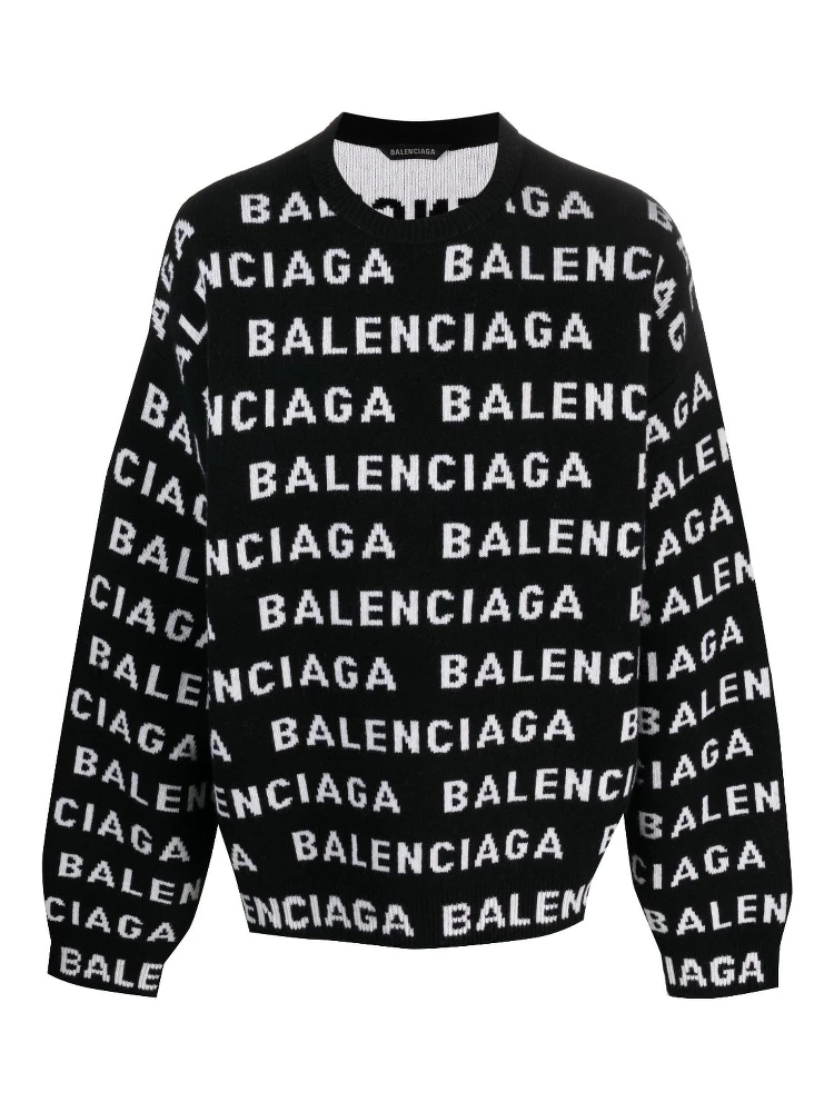 All-over Logo Intarsia Knit Sweater In Black