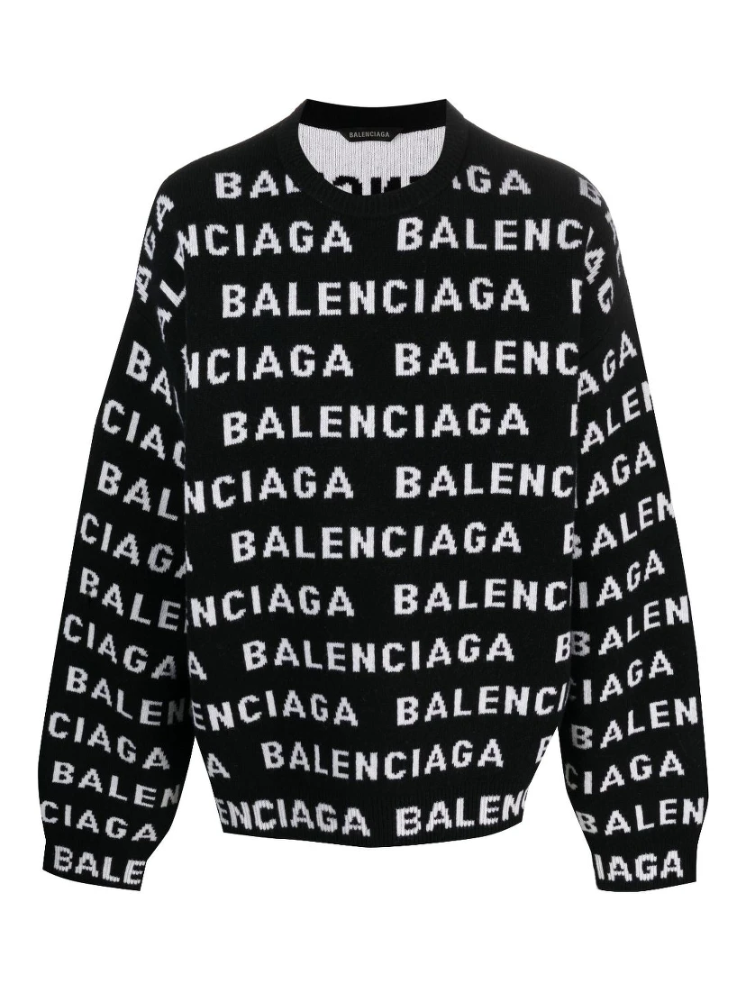 All-over Logo Intarsia Knit Sweater In Black