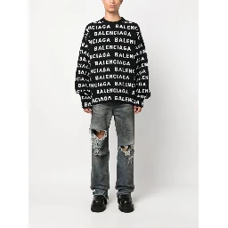 All-over Logo Intarsia Knit Sweater In Black
