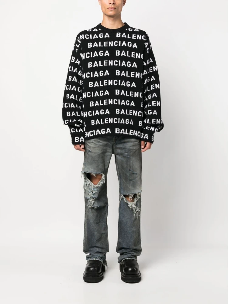 All-over Logo Intarsia Knit Sweater In Black alternative