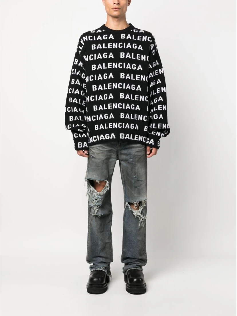 All-over Logo Intarsia Knit Sweater In Black