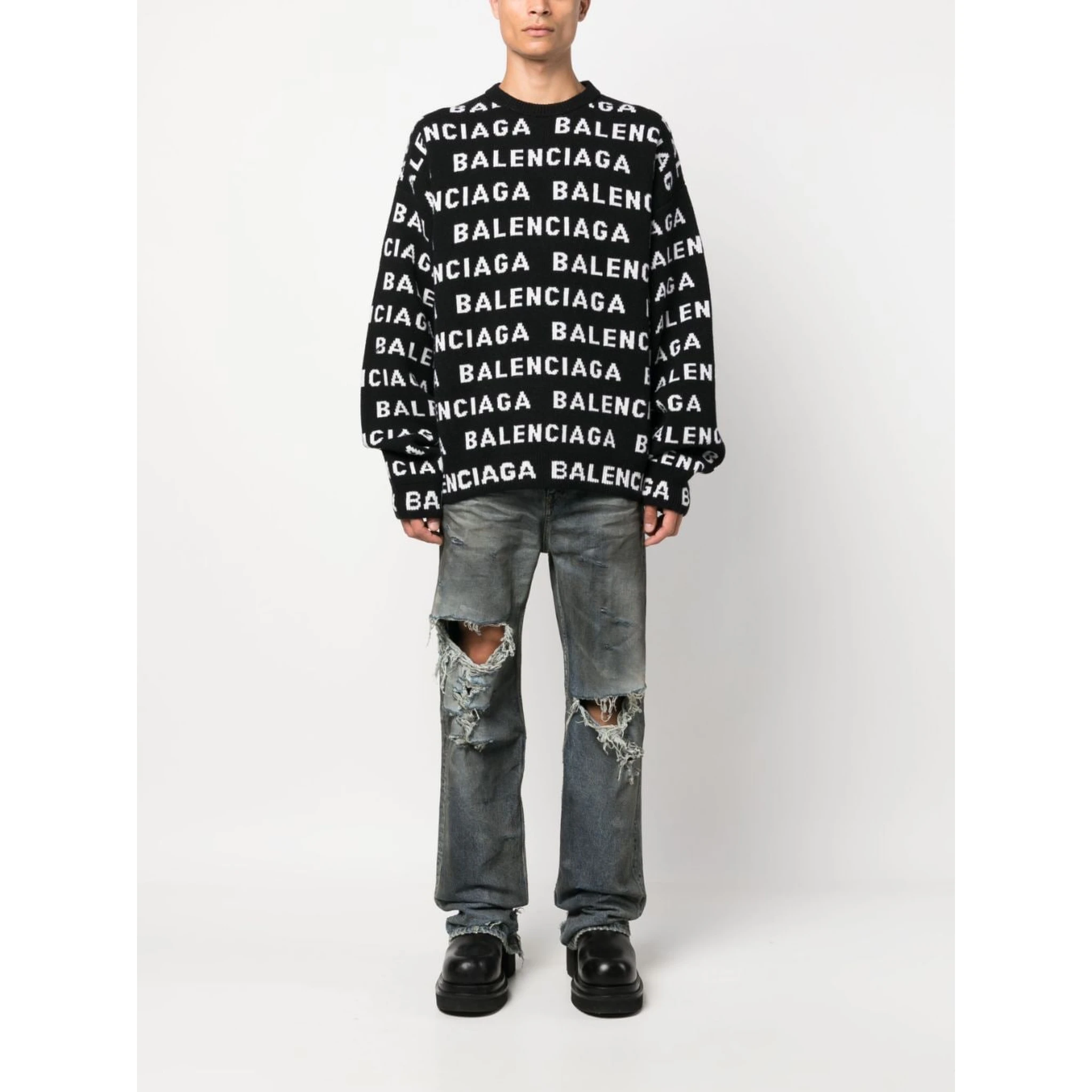 All-over Logo Intarsia Knit Sweater In Black