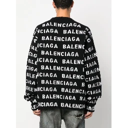 All-over Logo Intarsia Knit Sweater In Black