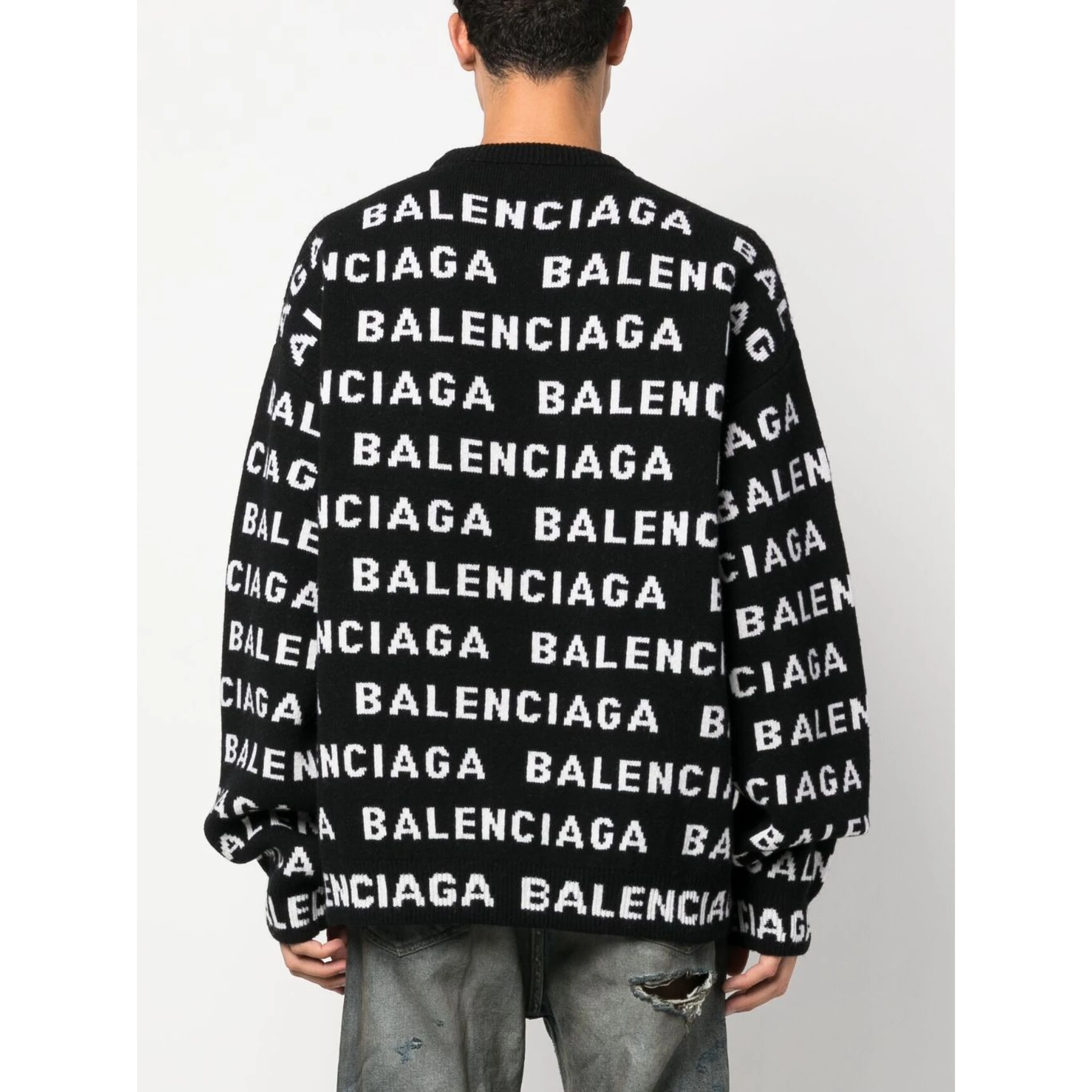 All-over Logo Intarsia Knit Sweater In Black