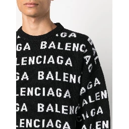 All-over Logo Intarsia Knit Sweater In Black