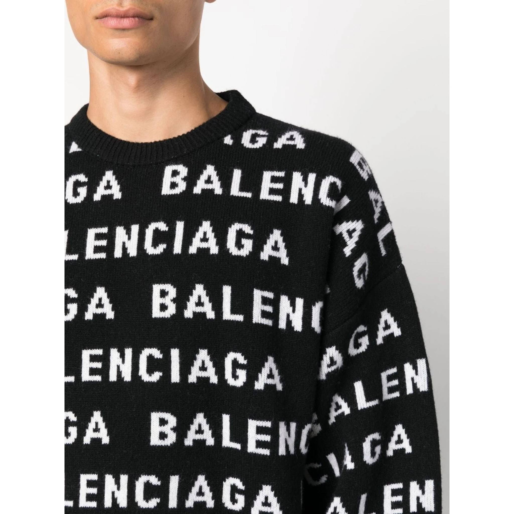 All-over Logo Intarsia Knit Sweater In Black