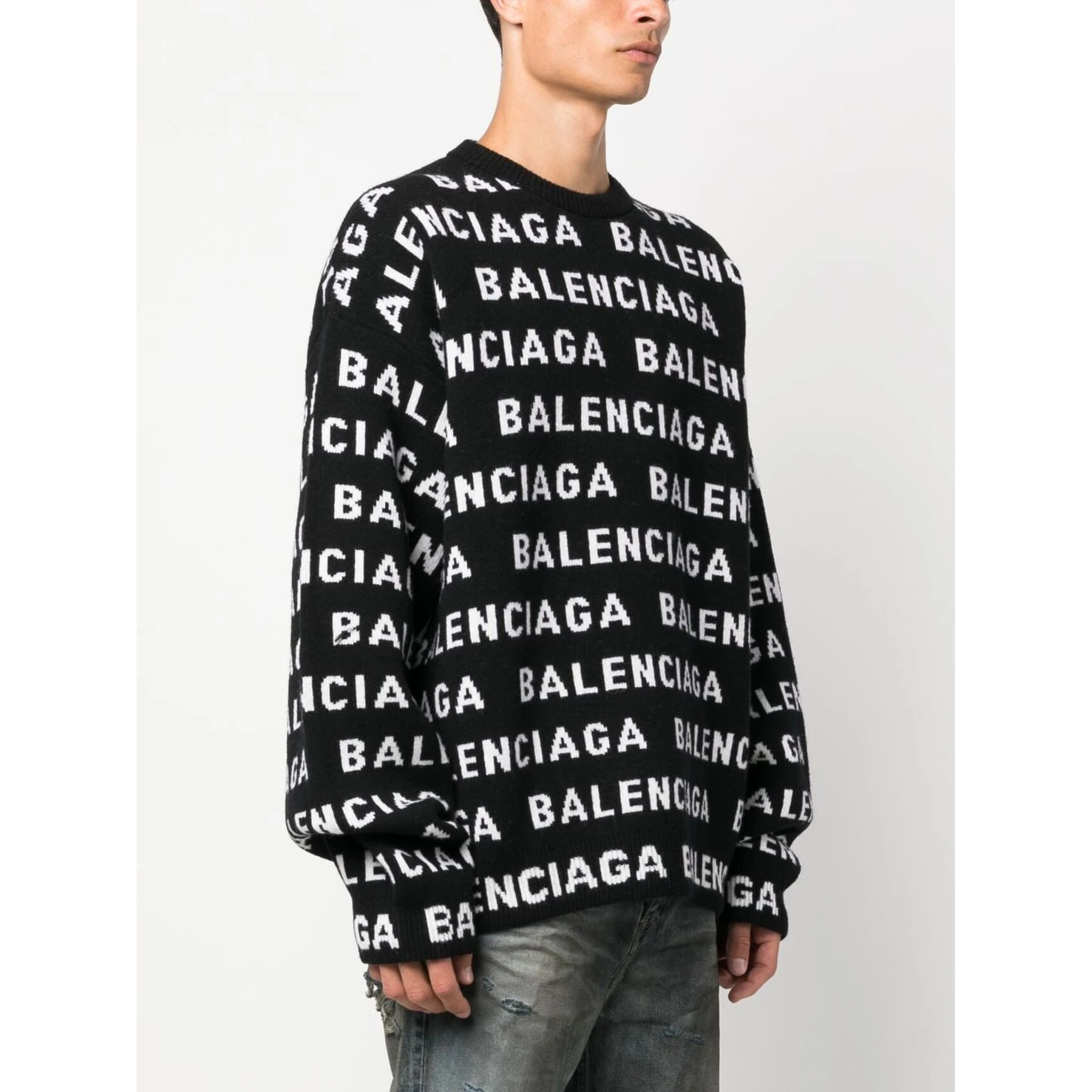 All-over Logo Intarsia Knit Sweater In Black