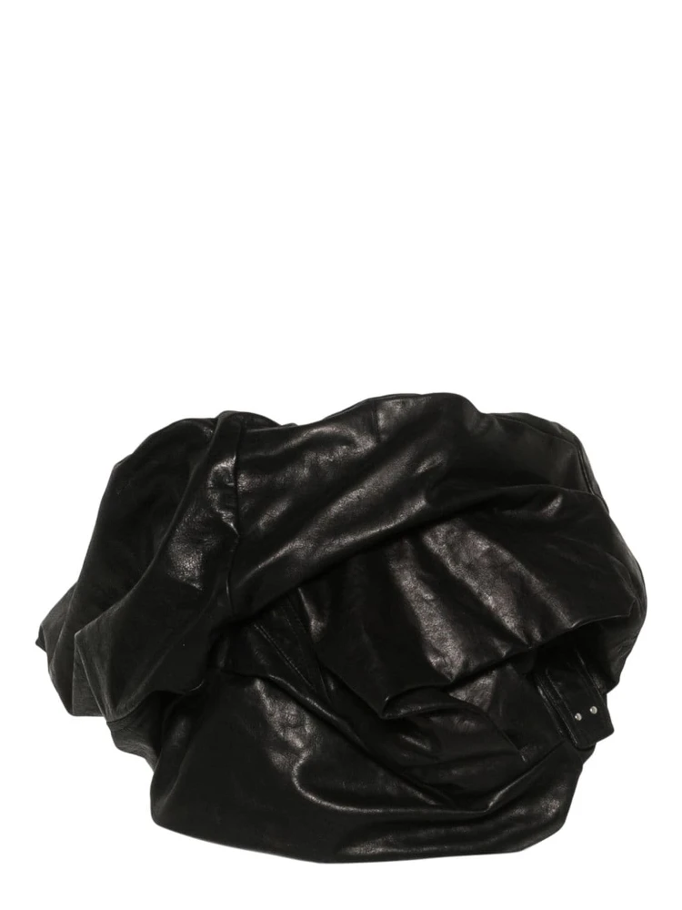 Strapless Ruched Leather Bustier Top In Black