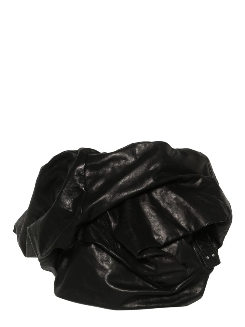 Strapless Ruched Leather Bustier Top In Black