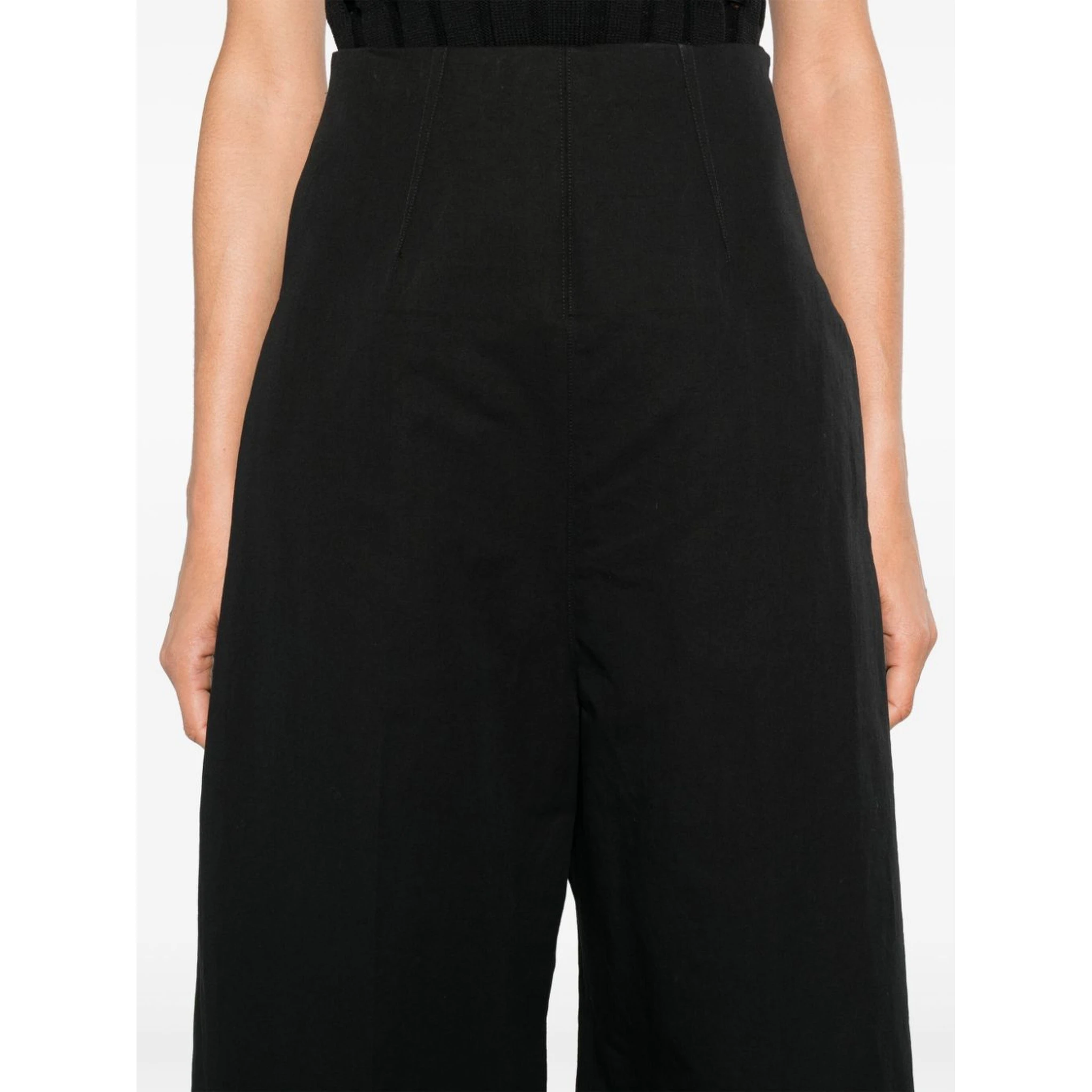 Linen And Cotton Blend Trousers In Black