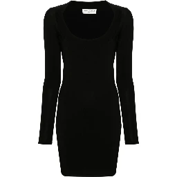 Plunging Round Neck Long-sleeved Dress