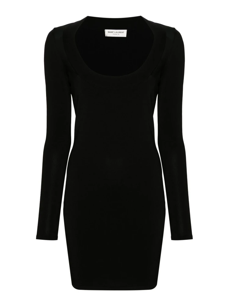 Plunging Round Neck Long-sleeved Dress