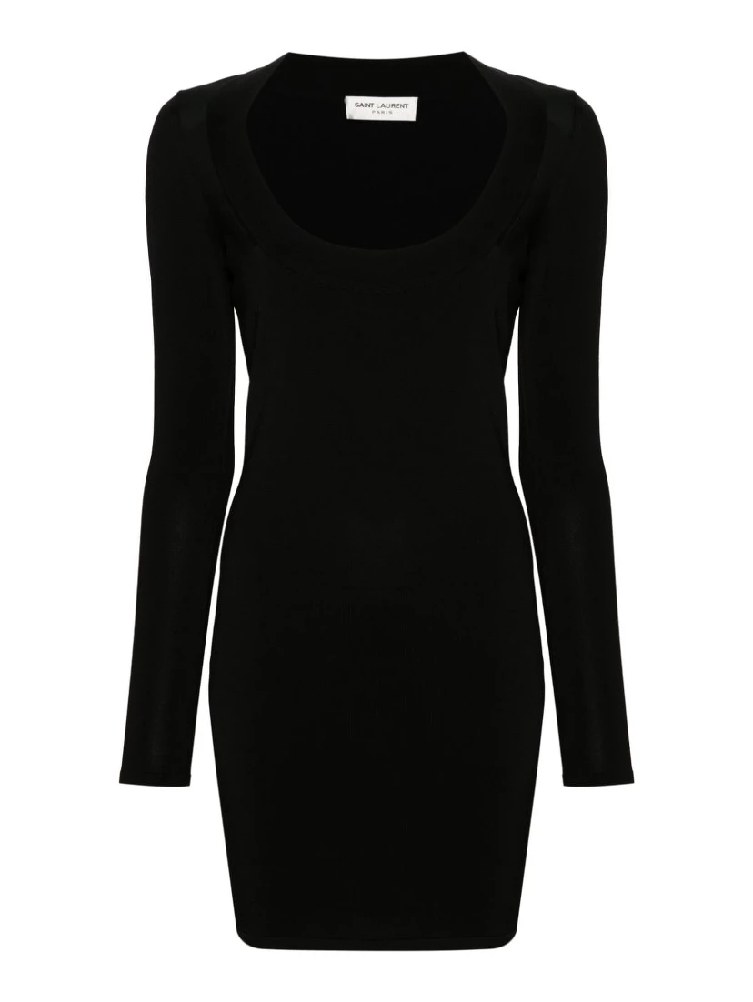 Plunging Round Neck Long-sleeved Dress