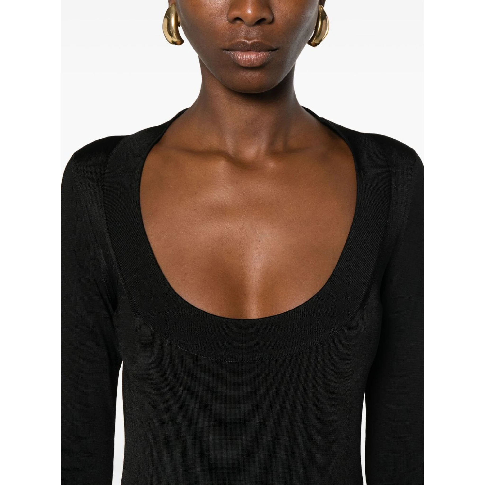 Plunging Round Neck Long-sleeved Dress