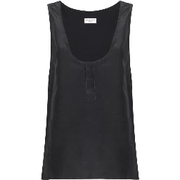 Henley-neck silk tank top