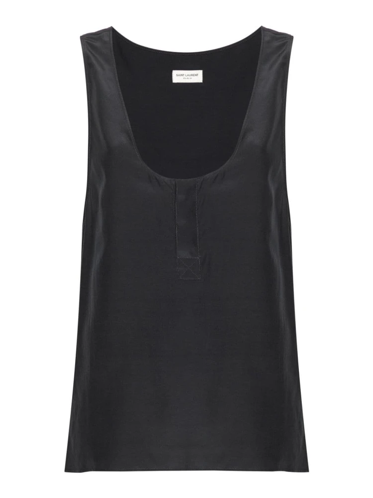 Henley-neck silk tank top