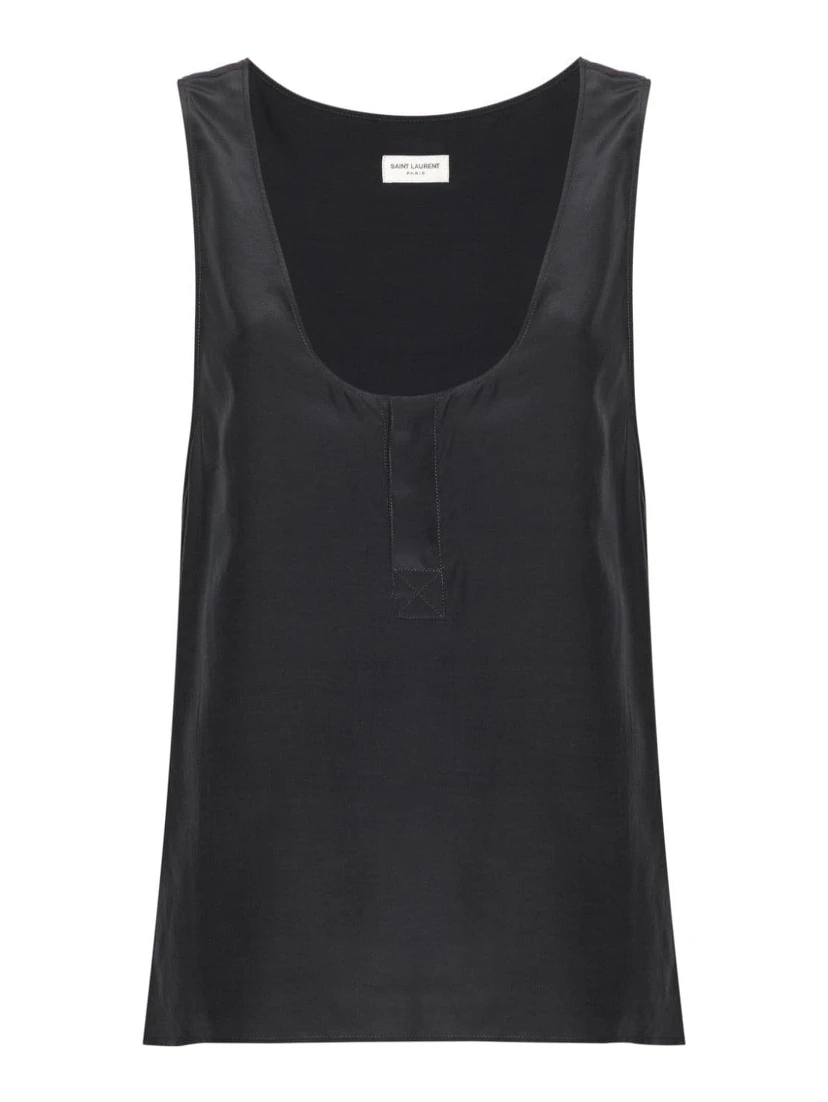 Henley-neck silk tank top