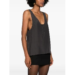 Henley-neck silk tank top