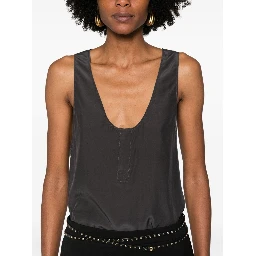 Henley-neck silk tank top