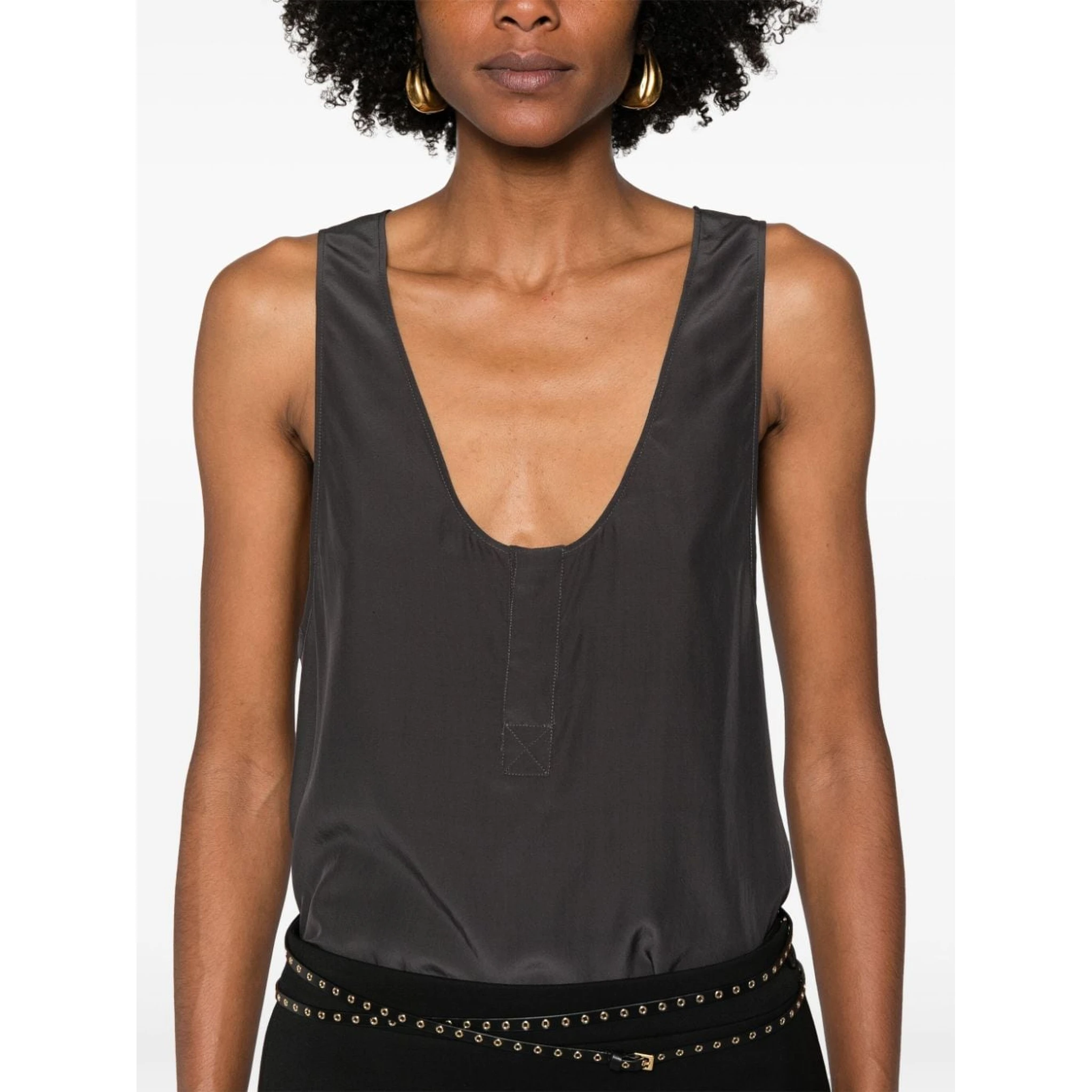 Henley-neck silk tank top