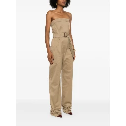 Strapless Belted Cotton Jumpsuit In Brown