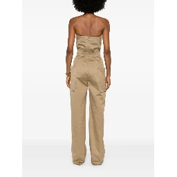 Strapless Belted Cotton Jumpsuit In Brown