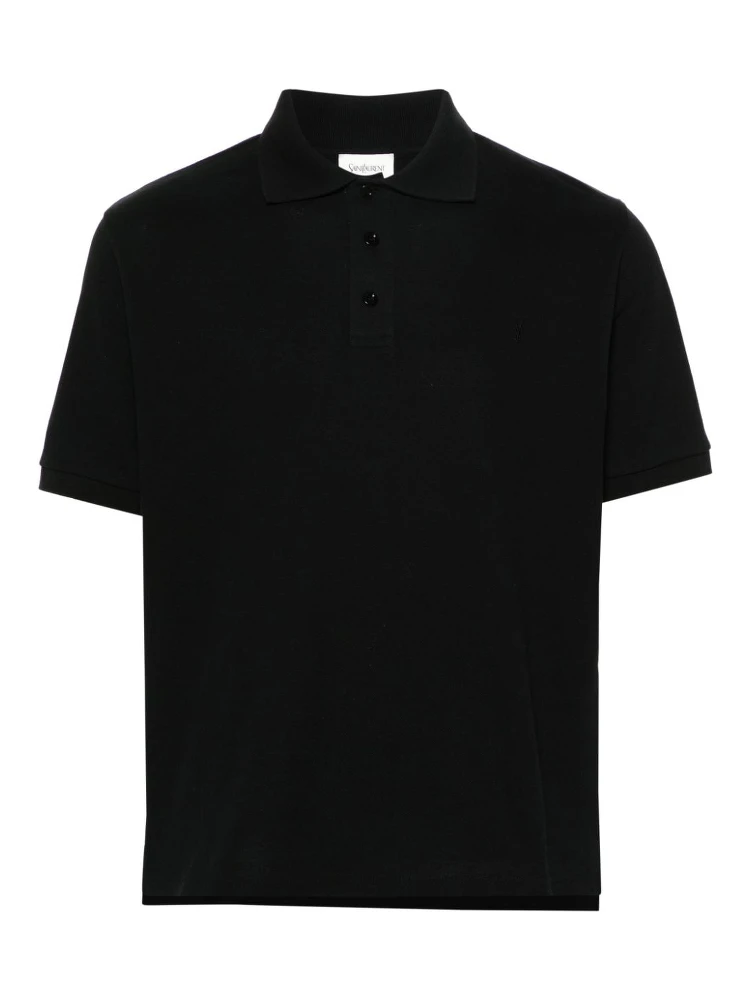 Shirt With Polo Collar And Short Sleeves In Black