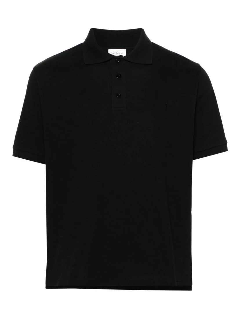 Shirt With Polo Collar And Short Sleeves In Black