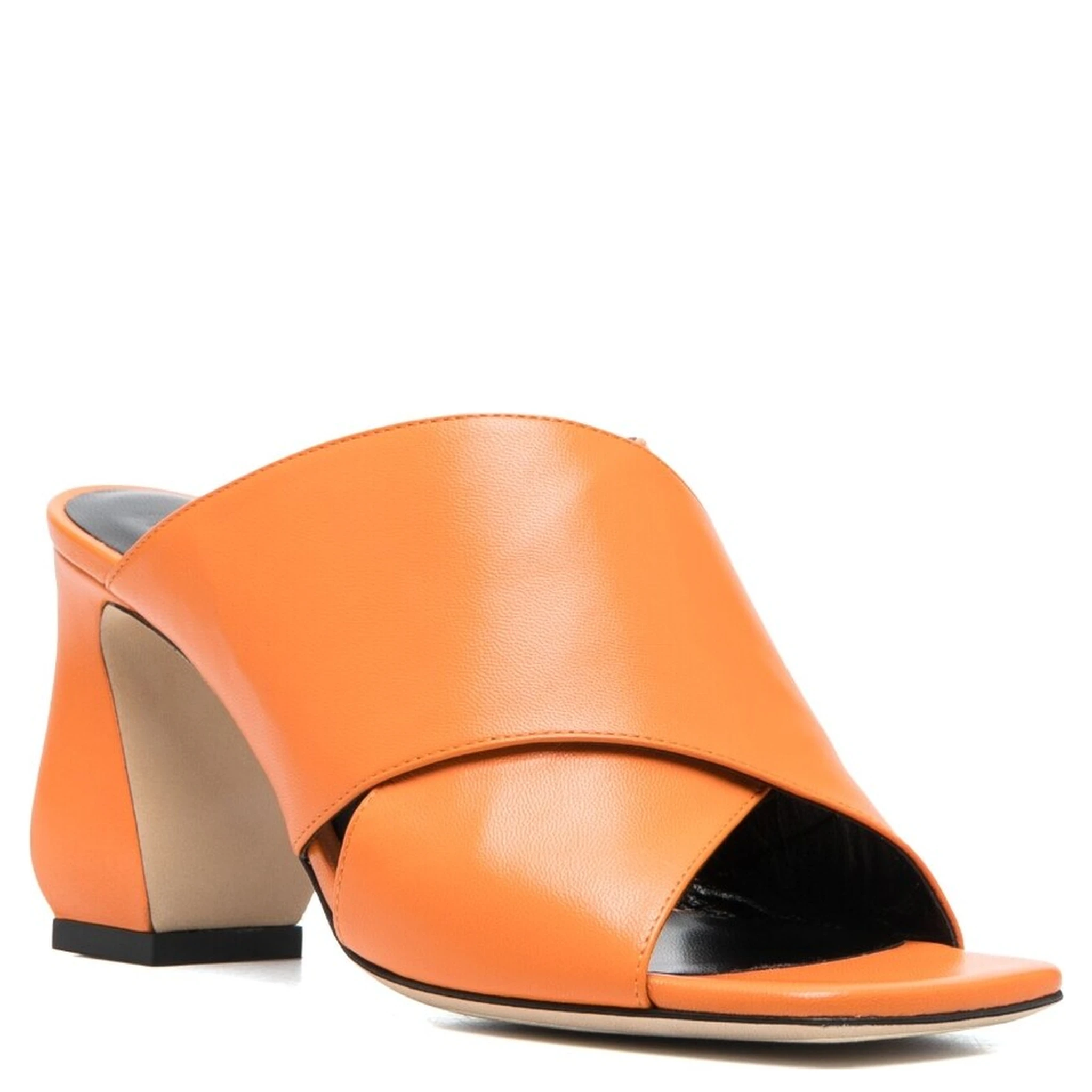 Leather Mules In Orange