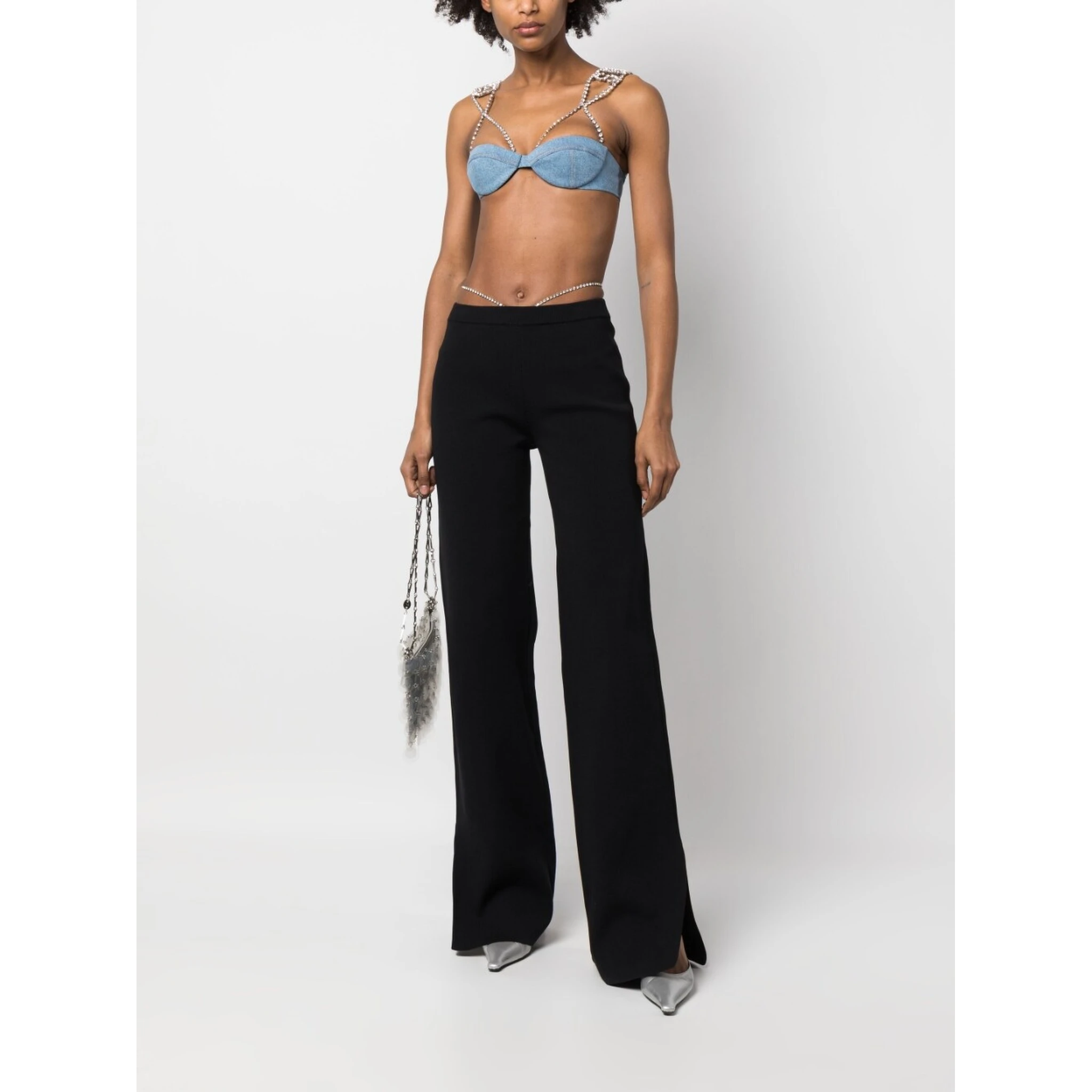 crystal-thong flared trousers