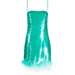Feather-trimmed Sequin Embellished Sleeveless Dress In Clear Blue