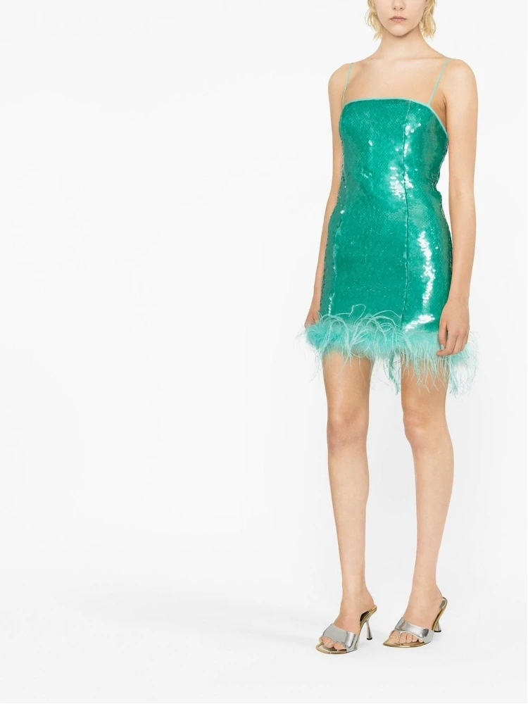 Feather-trimmed Sequin Embellished Sleeveless Dress In Clear Blue alternative