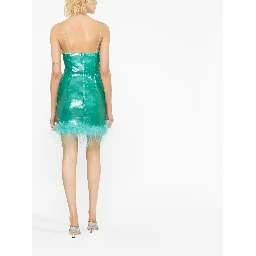 Feather-trimmed Sequin Embellished Sleeveless Dress In Clear Blue
