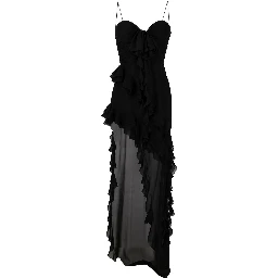Silk Georgette Evening Dress With Ruffles Detail In Black