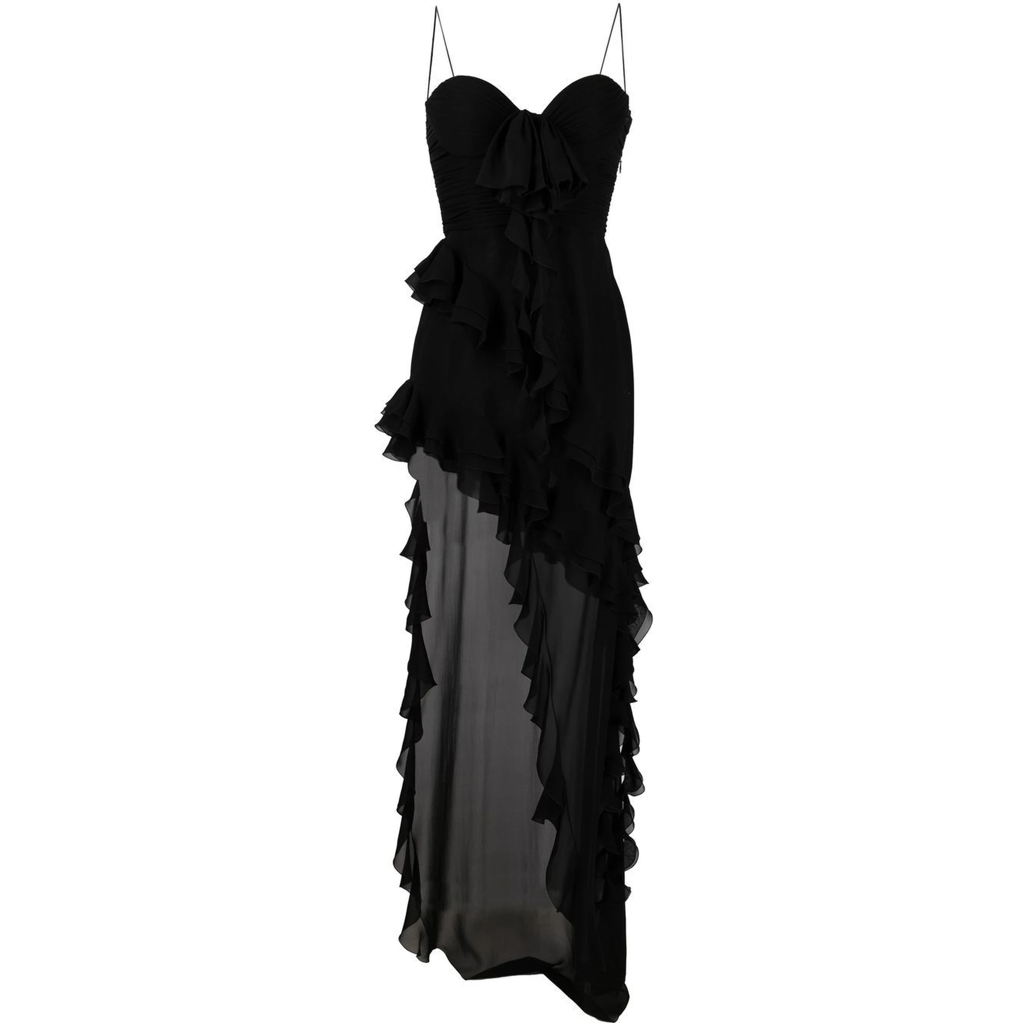 Silk Georgette Evening Dress With Ruffles Detail In Black