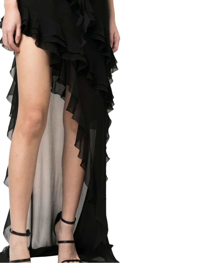 Silk Georgette Evening Dress With Ruffles Detail In Black alternative