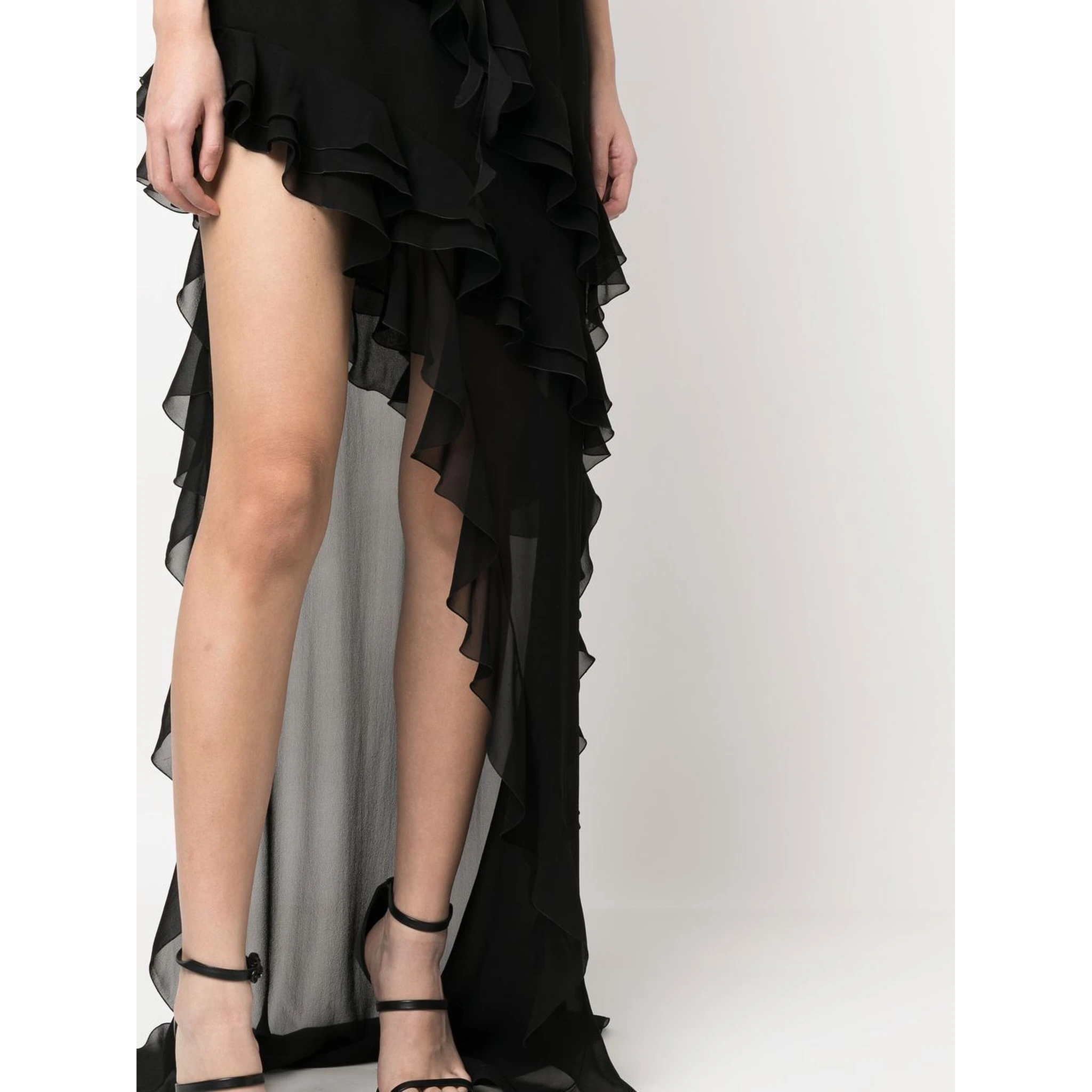 Silk Georgette Evening Dress With Ruffles Detail In Black