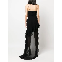Silk Georgette Evening Dress With Ruffles Detail In Black