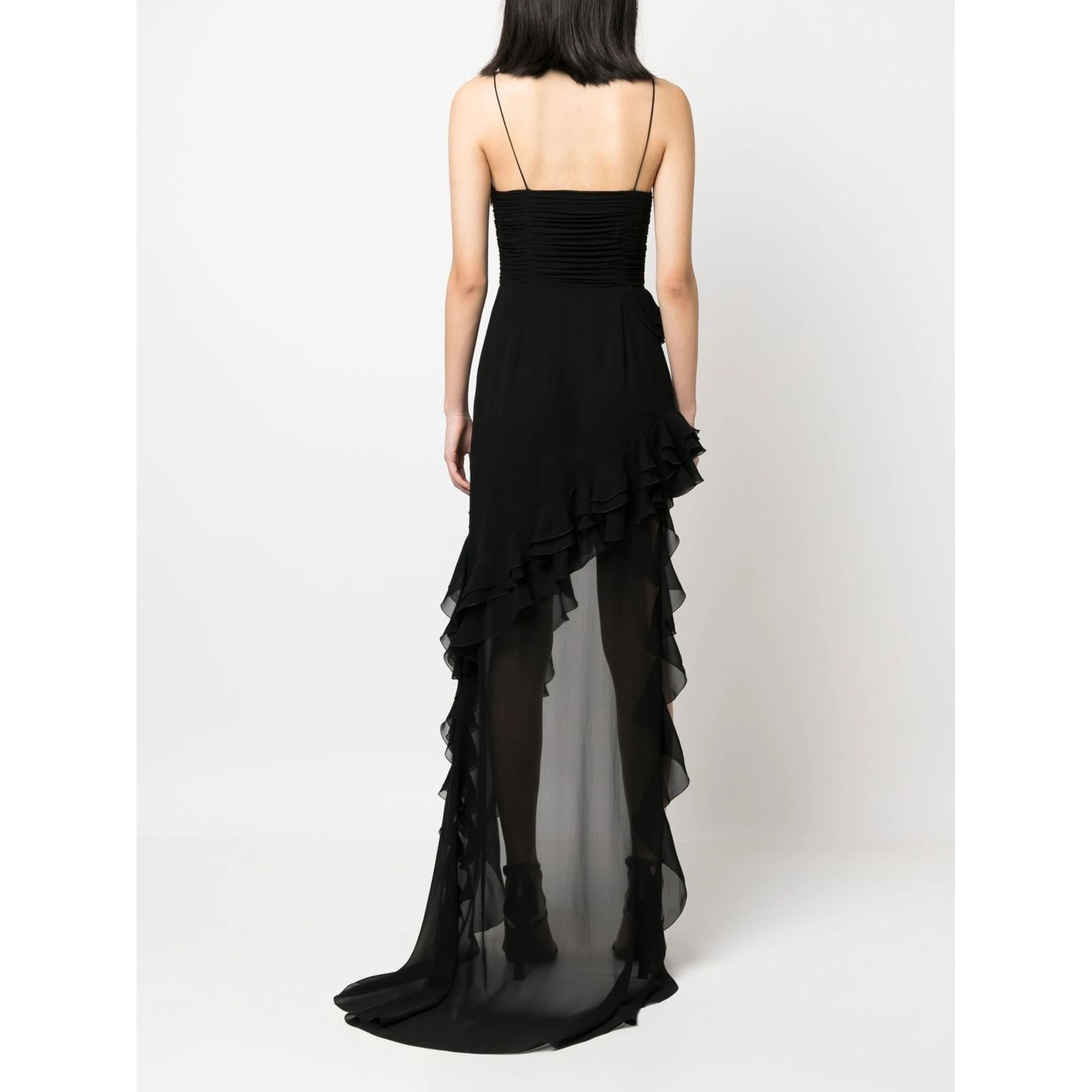 Silk Georgette Evening Dress With Ruffles Detail In Black
