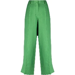Washed Linen Cropped Trousers In Green
