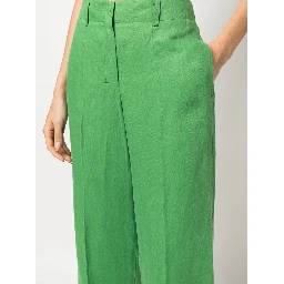 Washed Linen Cropped Trousers In Green