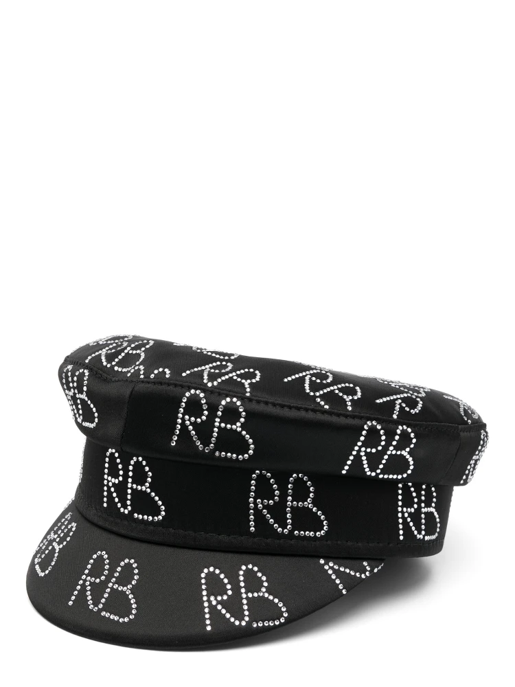 Crystal-embellished Baker Boy Hat In Black