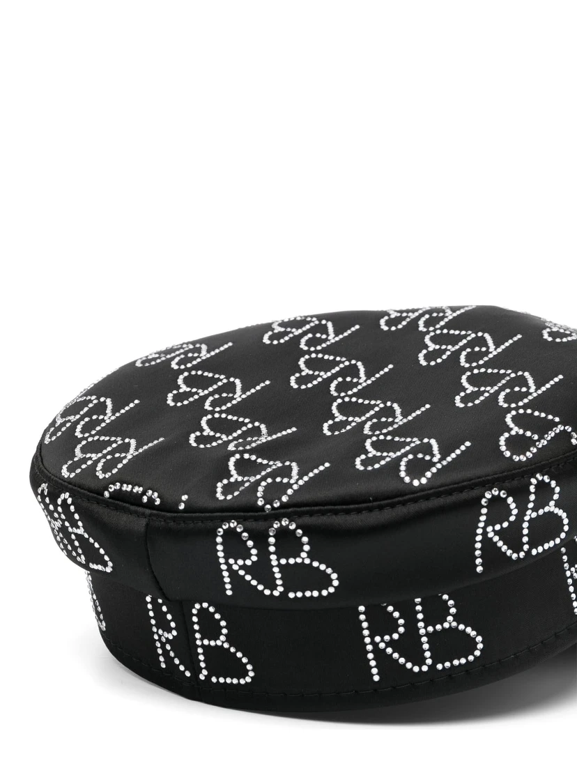 Crystal-embellished Baker Boy Hat In Black